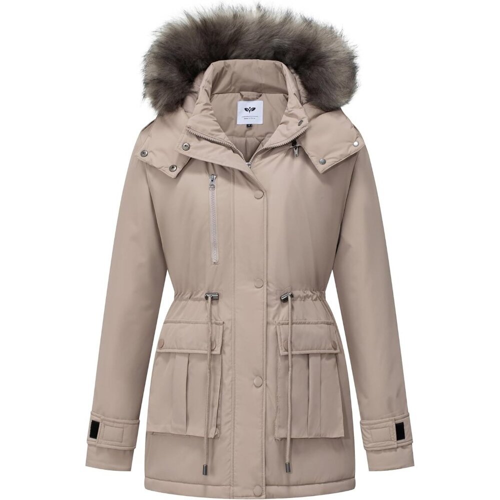 〽️Women's Khaki Winter Coat Warm Puffer Jacket Thicken Parka with Removable Hood